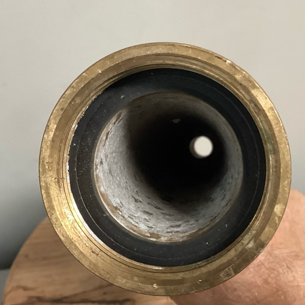 🟡 Vintage Elkhart Brass Mtg Co. Fireman’s Hose Nozzle - 10” Solid Brass w/seal - Picture 9 of 13